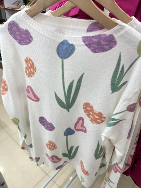 Winter Knitted Floral Print Pullover